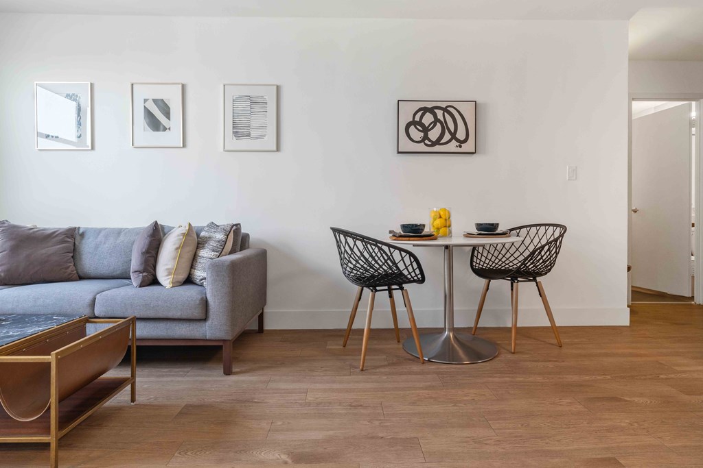 Furnished living room with dining area