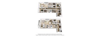 A 3D floor plan of a house with two levels.