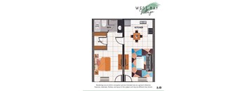 a floor plan of a room with a bathroom and living room