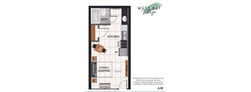 a floor plan of a room with a bathroom and a living room