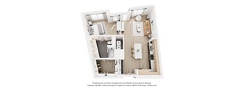 A 3D floor plan of a house with labeled rooms.