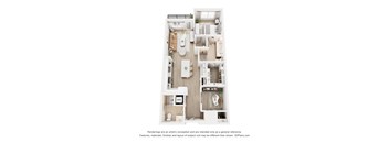 A floor plan of a house with a kitchen, living room, and bathroom.