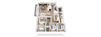 A floor plan of a house with a kitchen, living room, and two bedrooms.