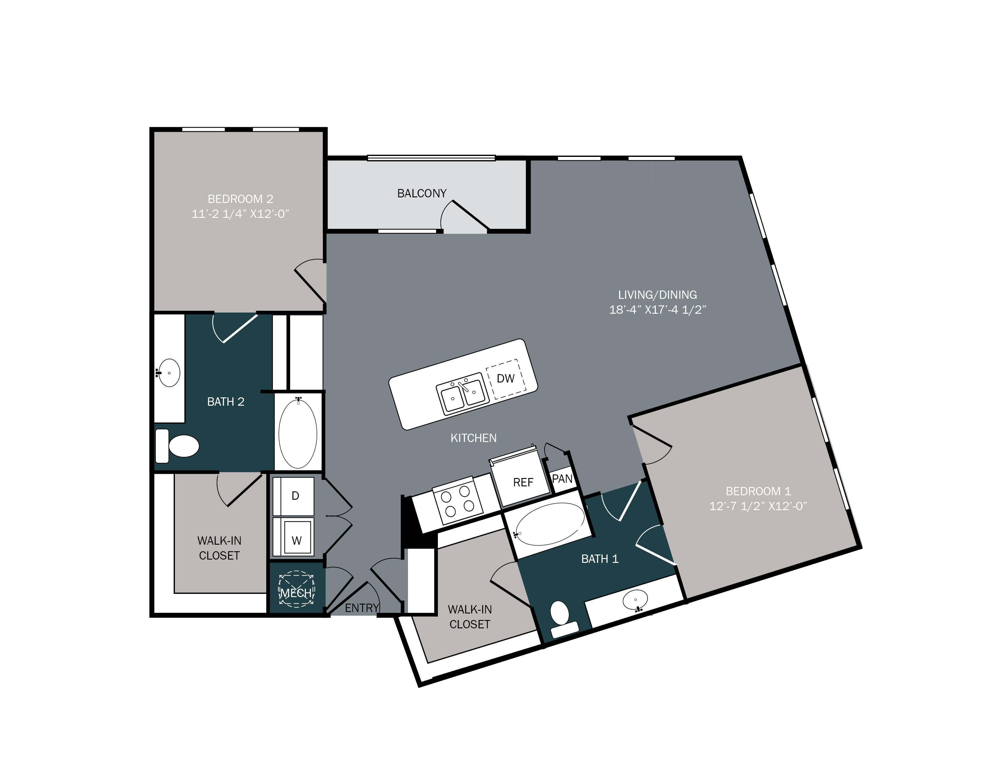 2 bedroom 2 bath apartment with balcony