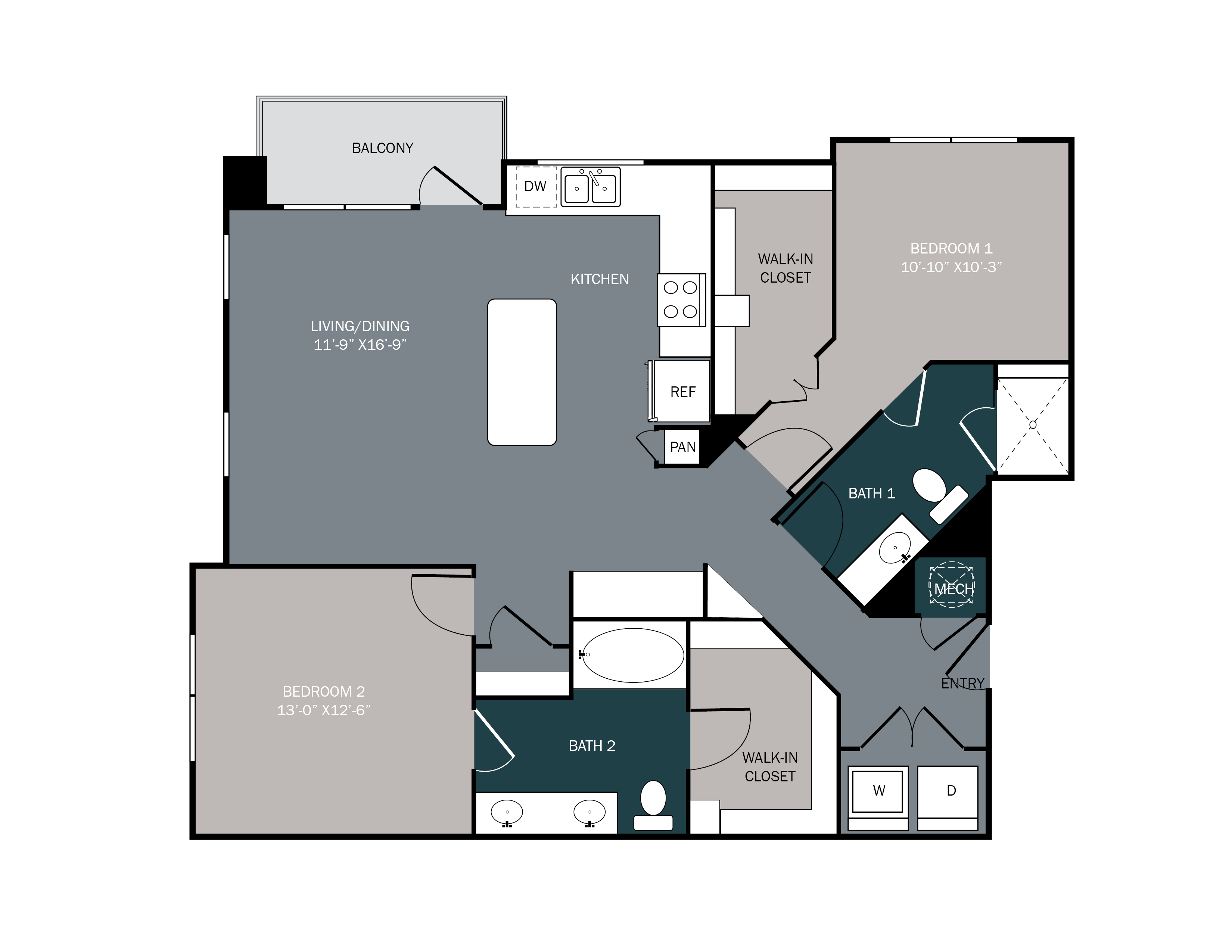 2 bedroom 2 bath apartment with balcony