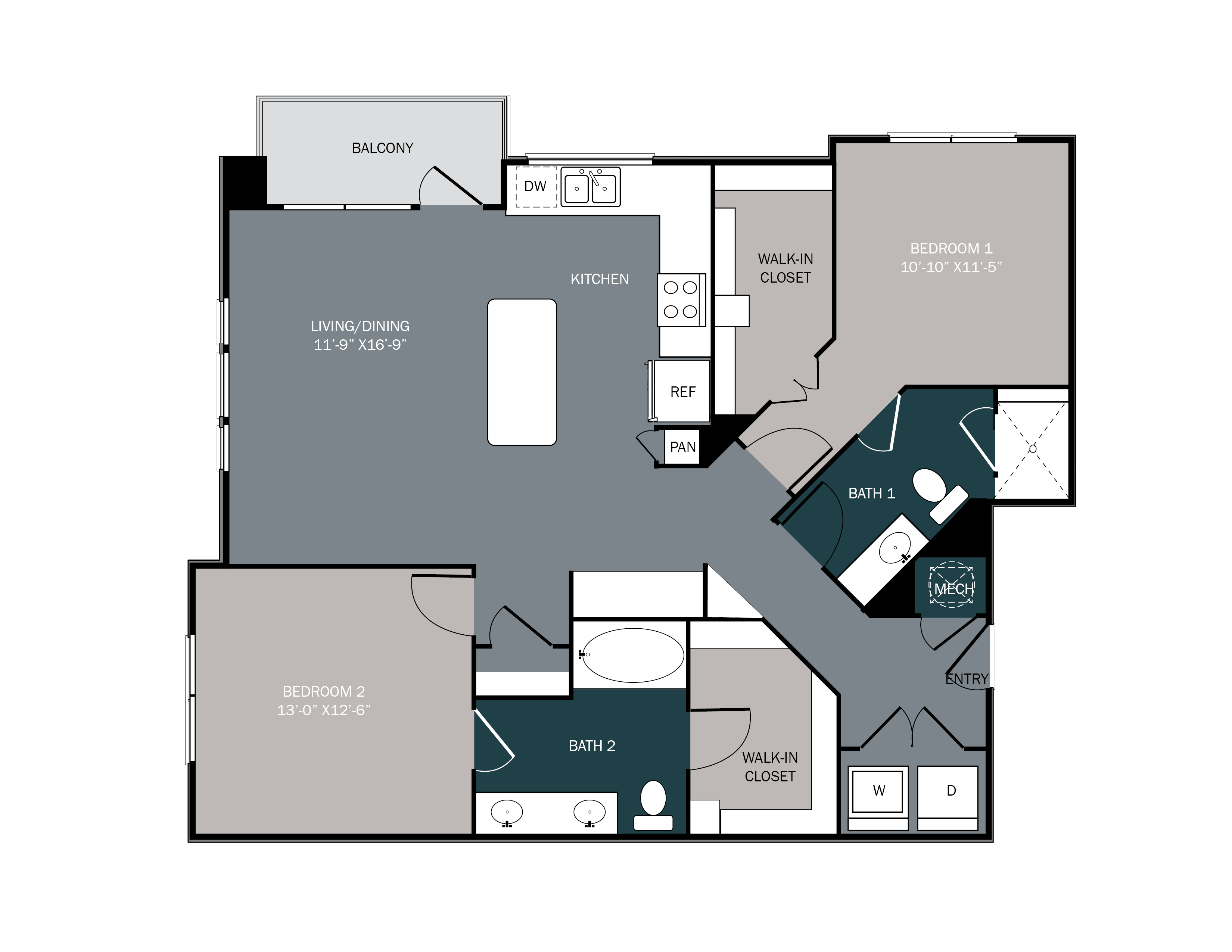 2 bedroom 2 bath apartment with balcony