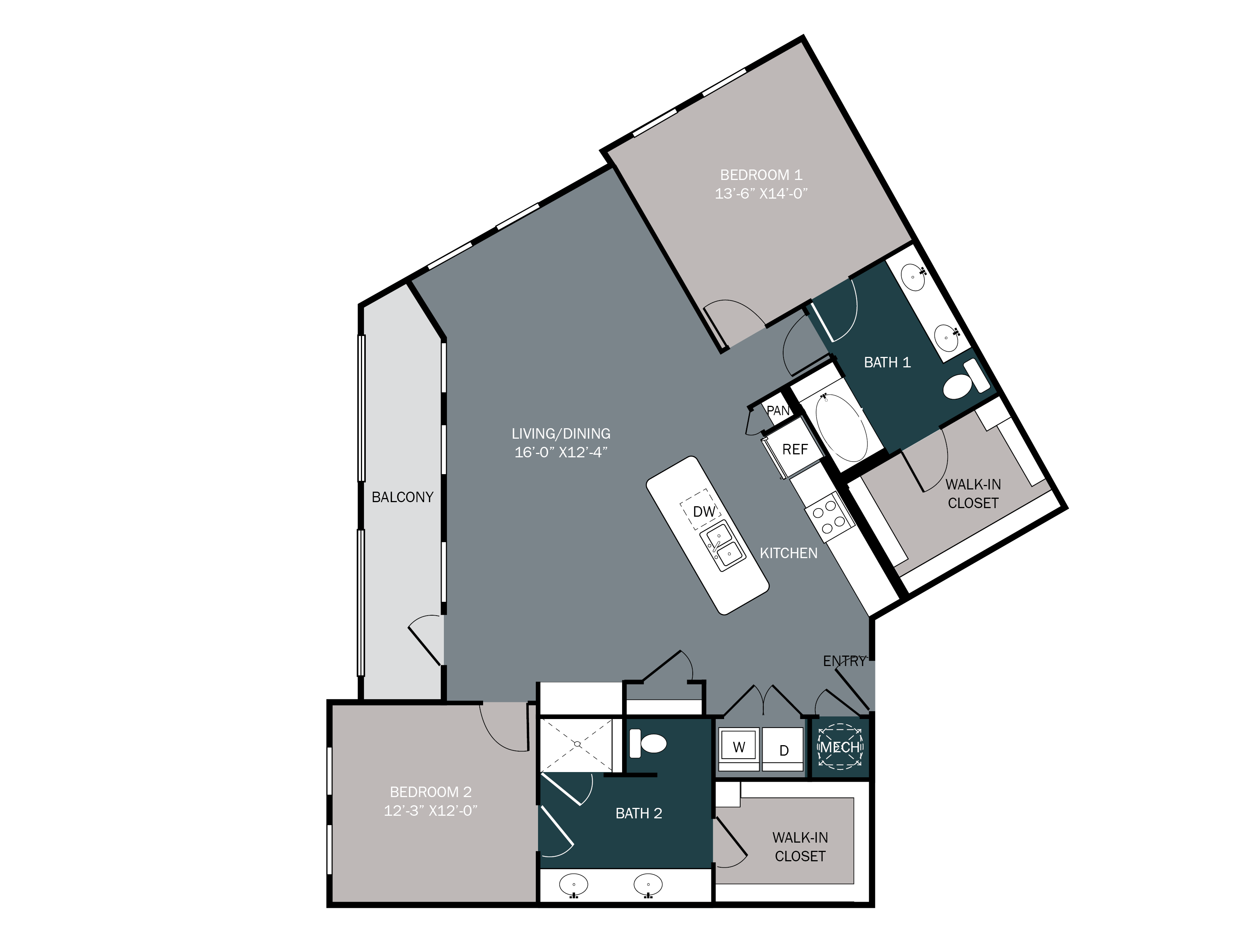 2 bedroom 2 bath apartment with balcony