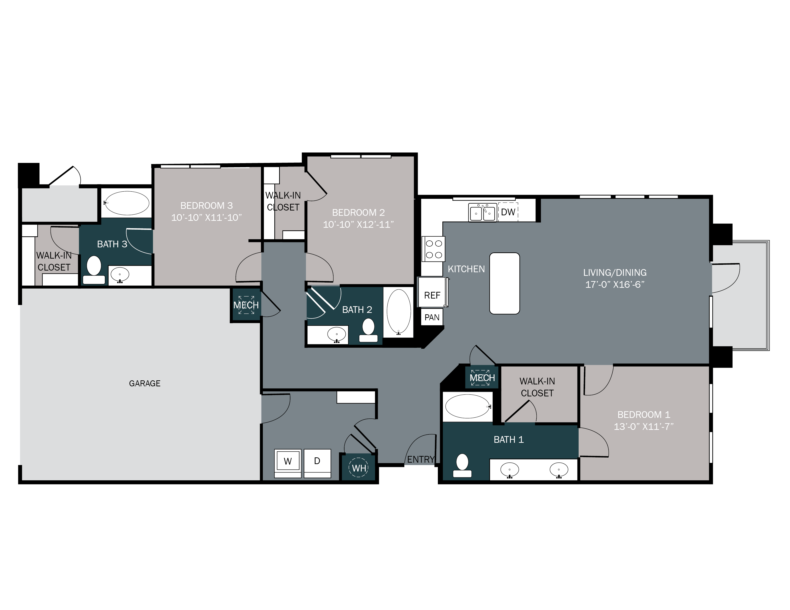 three bedroom three bath spacious apartment