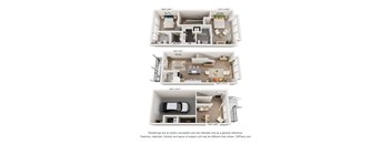 Three floor plans for a house are shown, one on top of the other.