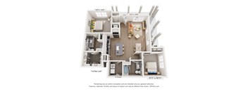 A 3D floor plan of a two-story house with a garage.