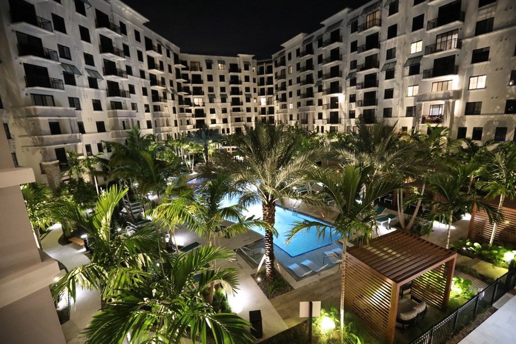 night view of pool area