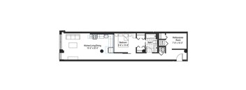 a floor plan of a small house with a bedroom and a living room