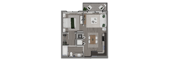 A floor plan of a house with a kitchen, living room, and two bedrooms.