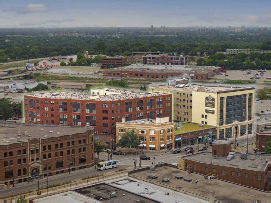 a view of the city from the roof of a building