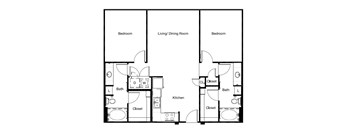 a blueprint of a floor plan with bedrooms and baths