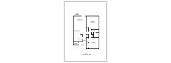 A floor plan of a house with a living room, dining room, kitchen, porch, and three bedrooms.