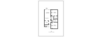 A floor plan of a house with a living room, dining room, kitchen, two bedrooms, a bath, and a porch.