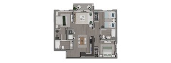 A floor plan of a house with a kitchen, living room, and two bedrooms.