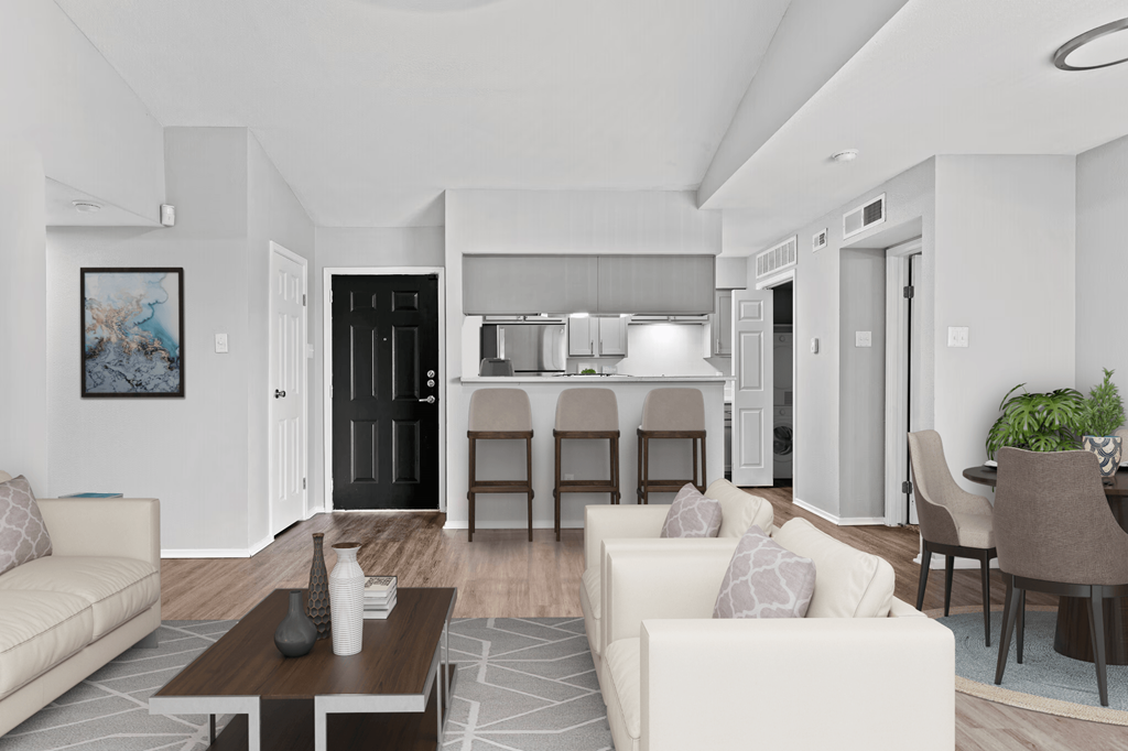 a living room with a couch and a table