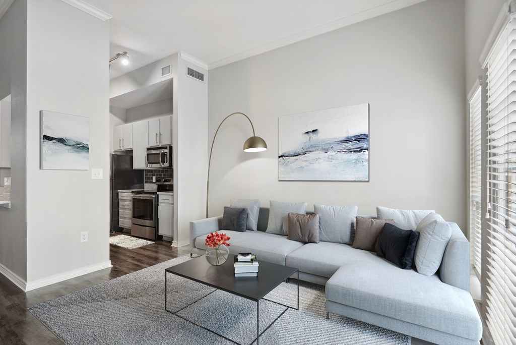 a living room with a couch and a coffee table