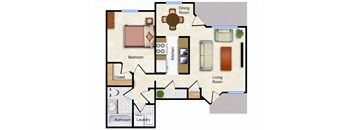 A floor plan of a one bedroom, one bathroom apartment in Copper Canyon.