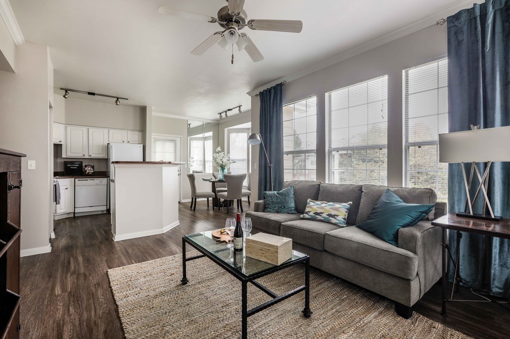 a living room with a couch and a coffee table
