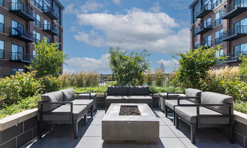Maple Street Lofts - Fire Pit with Comfortable Seating, Between Two Buildings.