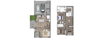 3x2.5 bath 1,655 sqft  floor plan of a house with a garage, kitchen, dining area, and three bedrooms.