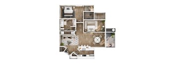 A floor plan of a house with a kitchen, living room, dining room, and bedrooms.