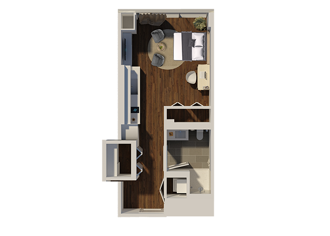 Studio 1 bathroom Style 3 Apartment Floor Plan at Eleven40, Chicago, 60605