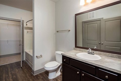 a bathroom with a sink toilet and a mirror