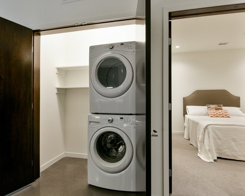 Stackable Front loading washer and dryer in linen closet