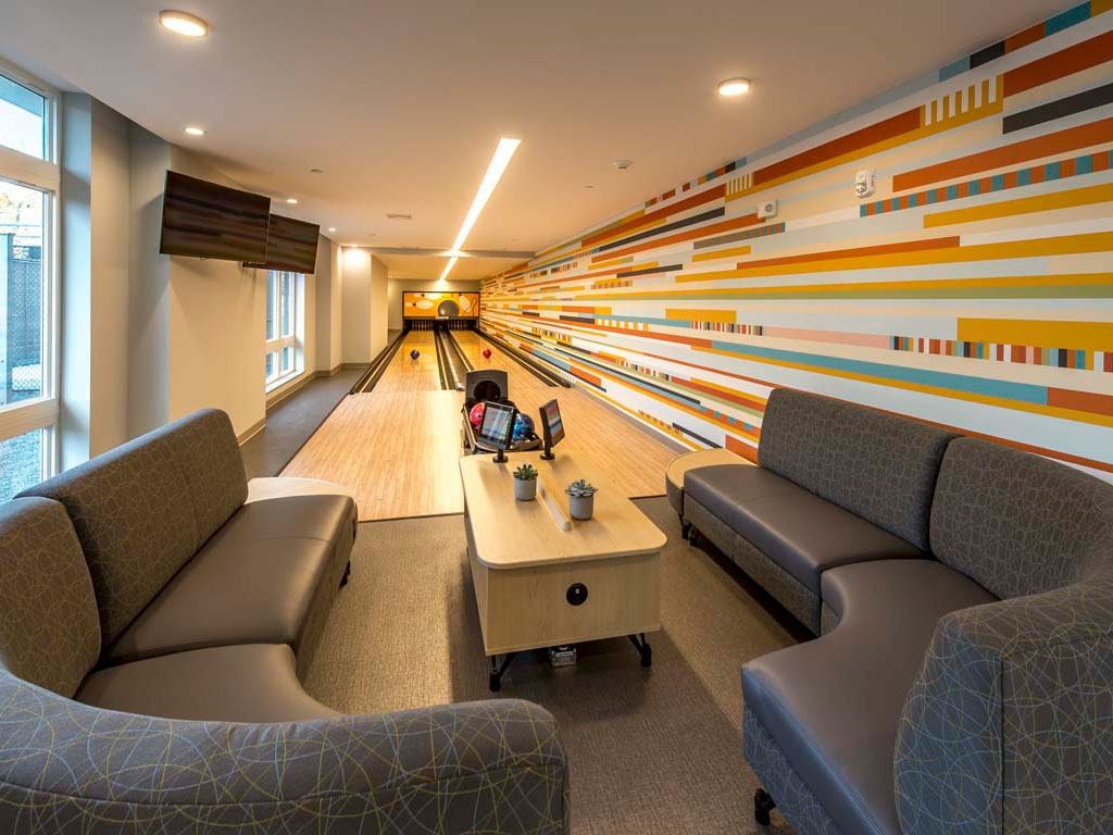 Bowling alley with soft seating