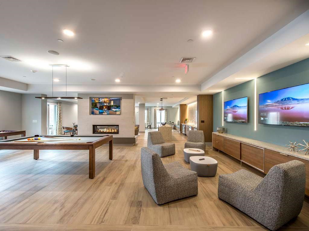 Amenity space with soft seating and tables