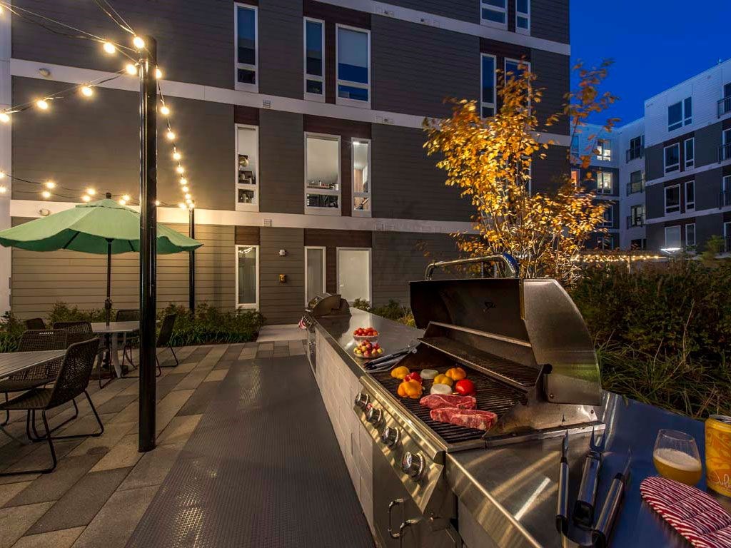 Dusk view of outdoor grill