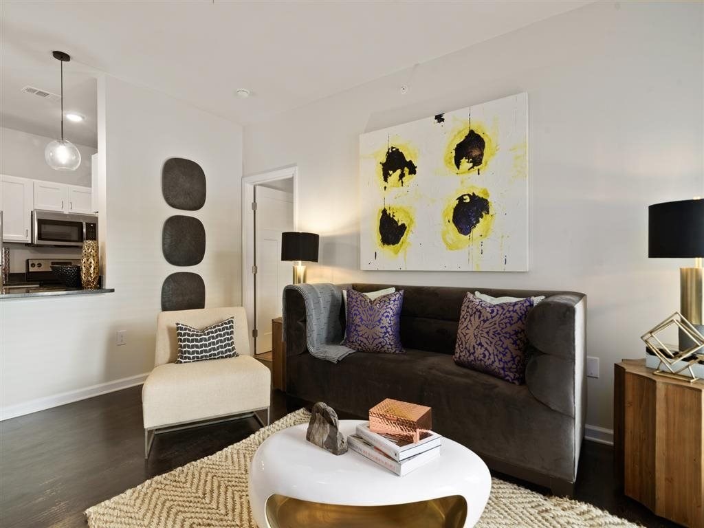 a living room with a couch and a coffee table