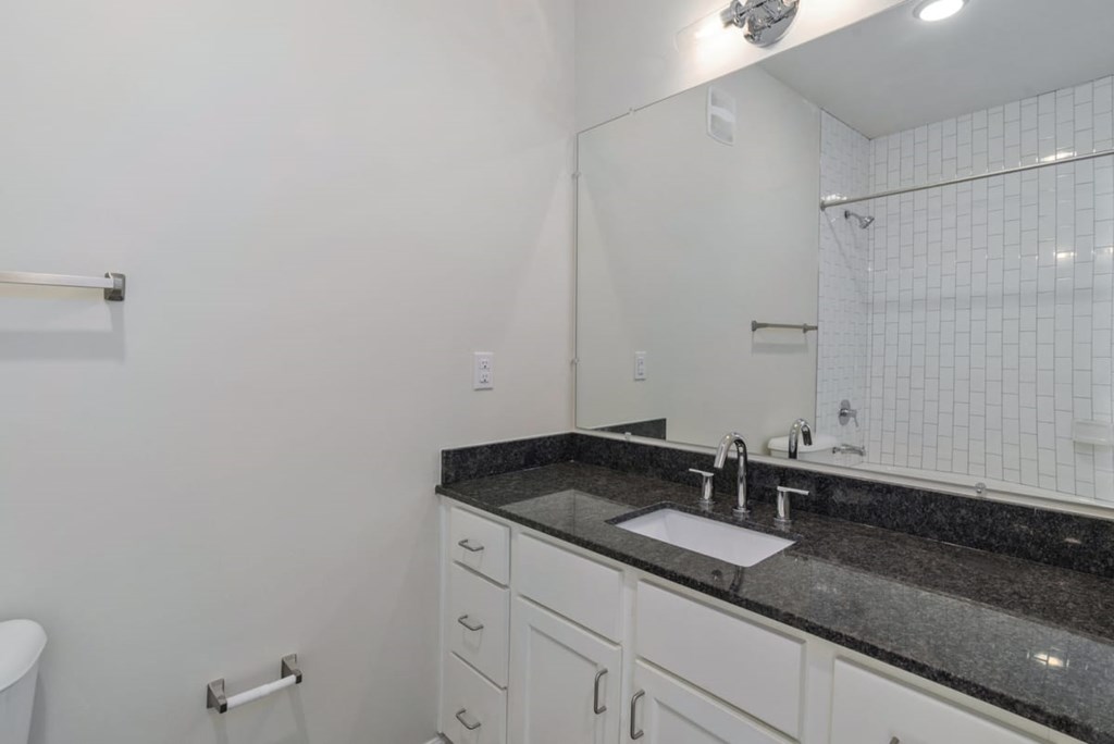 Ashland Farms Bathroom with Granite Counters, Large Single Sink Vanity, and Plenty of Cabinet Storage