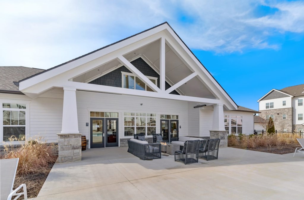 Apartments For Rent In Ashland City, TN - Ashland Farms - Fire Pit Outside Community Center with Lounge-Style Patio Furniture