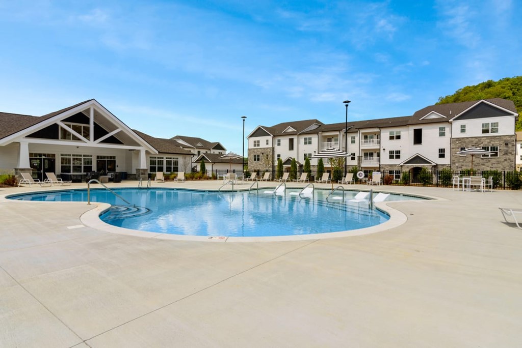 Apartments for Rent Ashland City, TN - Ashland Farms - Resort-Style Pool with Sundeck and Lounge Seating.