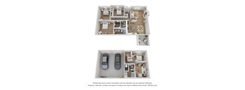 a bedroom and a living room are shown in a 3d floor plan