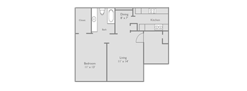 a floor plan of a 1 bedroom apartment