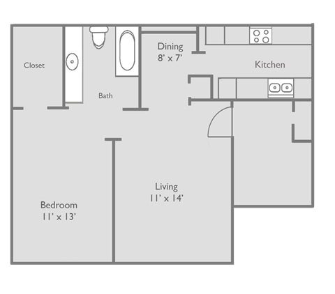 a floor plan of a 1 bedroom apartment