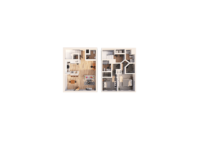 a collage of two images of different houses on a green background