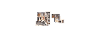a rendering of a house cut in half with a green background