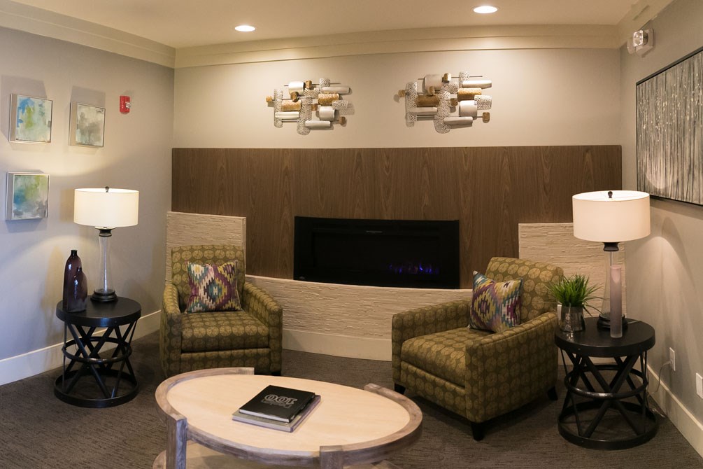 a living room with couches and chairs and a television