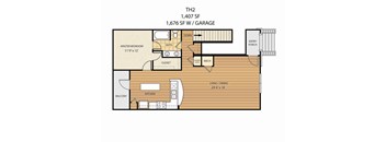 a floor plan of a small house with a garage