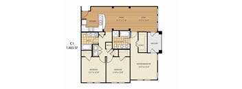 a floor plan of a house with a combination of bedrooms and a living room