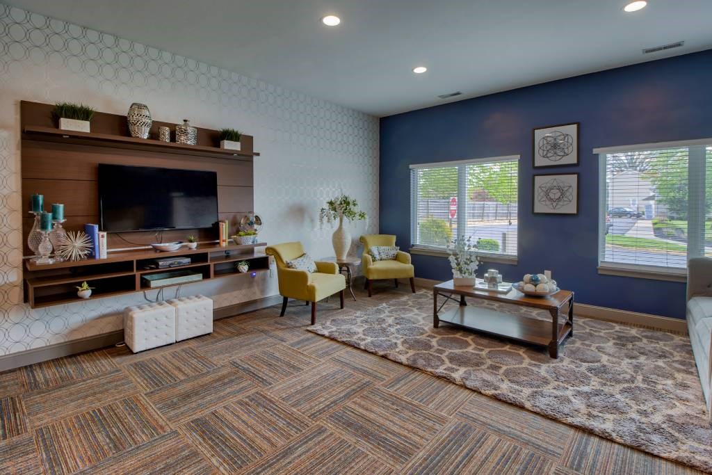 a living room with a couch and a television