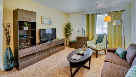 a living room with a couch and a television