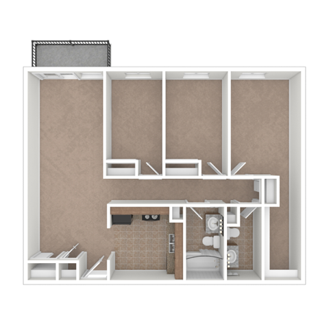 the interior of the apartment is decorated in white and brown tiles